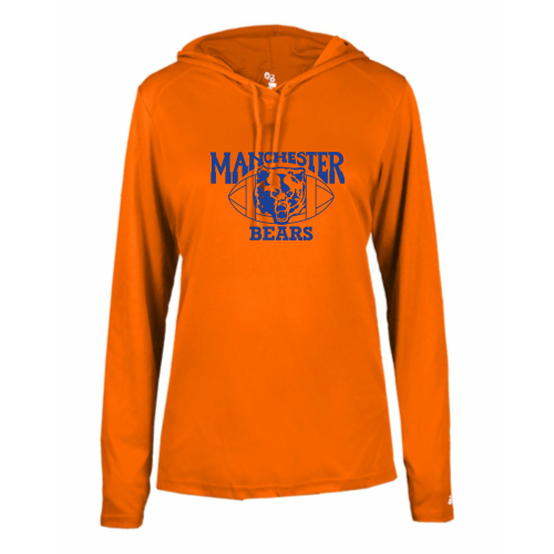 Load image into Gallery viewer, Manchester Bears Football -  Ladies LS Performance Tee with Hood
