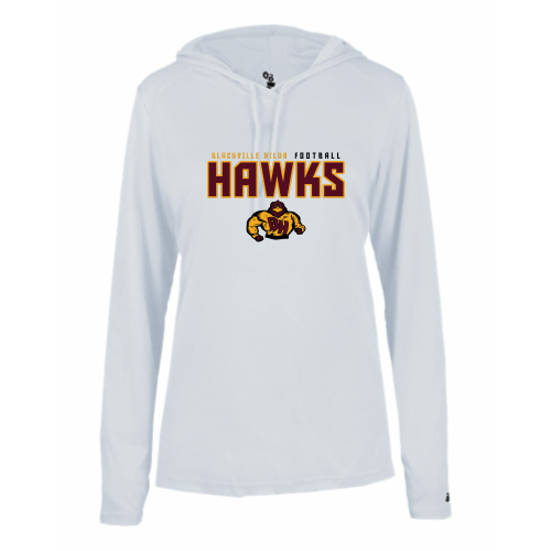 Load image into Gallery viewer, Blackville Hilda Football - Ladies LS Performance Tee with Hood
