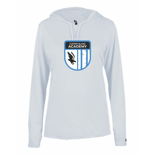 Copper Island Academy - Ladies LS Performance Tee with Hood
