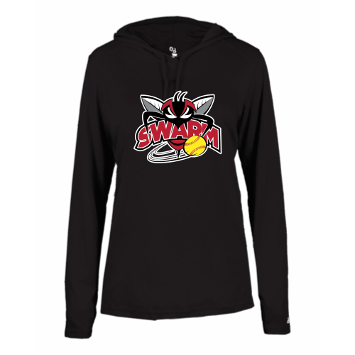 Load image into Gallery viewer, Heyworth Swarm - SoftBall - Ladies LS Performance Tee with Hood
