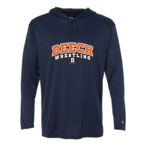 Beech High School Wrestling Navy - Adult LS Performance Tee with Hood