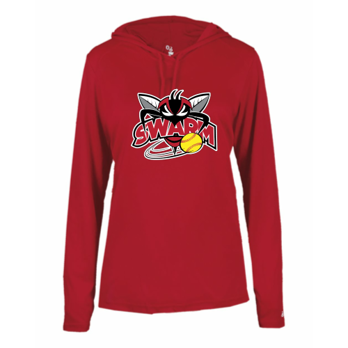 Load image into Gallery viewer, Heyworth Swarm - SoftBall - Ladies LS Performance Tee with Hood
