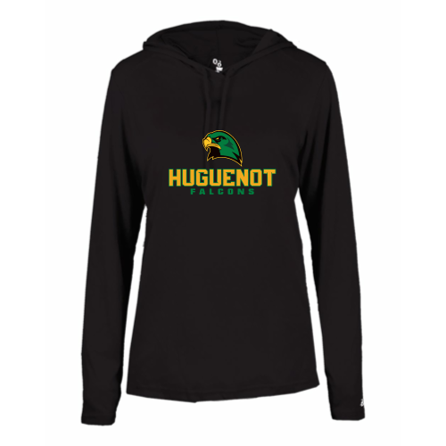 Huguenot Falcons - Ladies LS Performance Tee with Hood