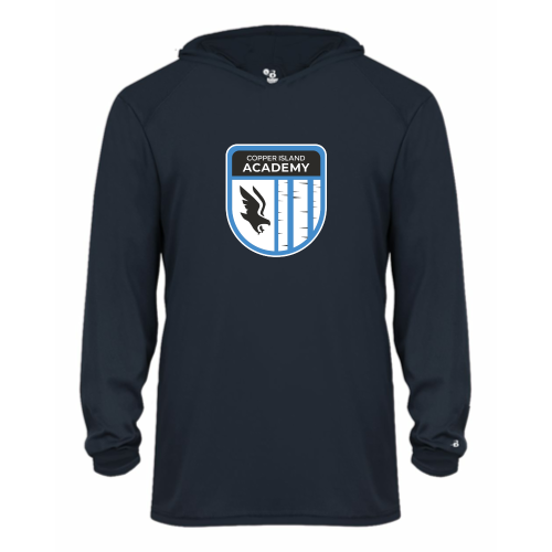 Load image into Gallery viewer, Copper Island Academy - Youth LS Performance Tee with Hood
