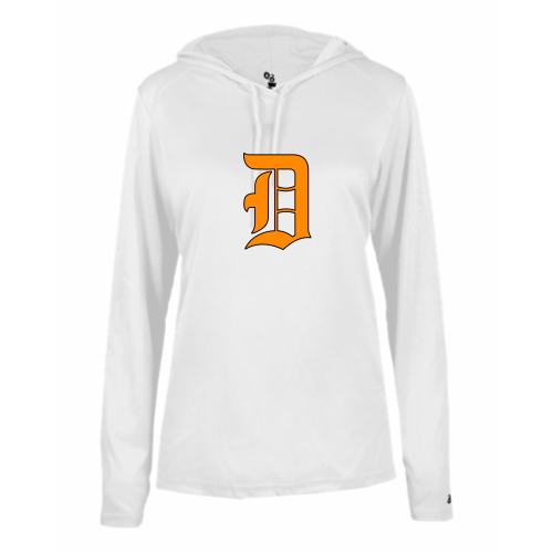 Load image into Gallery viewer, Delaware Jr. Pacers - Ladies LS Performance Tee with Hood
