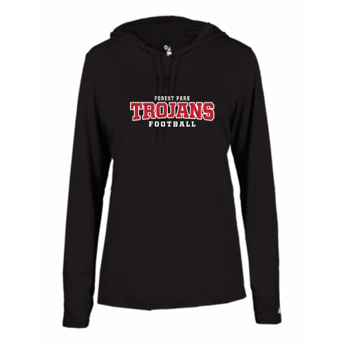 Forest Park Trojans - Ladies LS Performance Tee with Hood