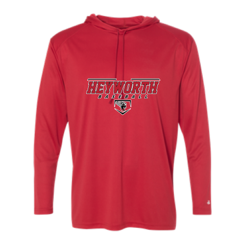 Load image into Gallery viewer, Heyworth Swarm - Baseball - Adult LS Performance Tee with Hood
