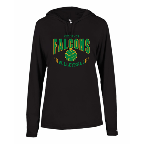 Huguenot Volleyball - Ladies LS Performance Tee with Hood