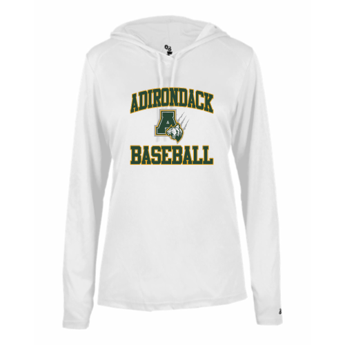 Load image into Gallery viewer, Adirondack Baseball - Ladies LS Performance Tee with Hood
