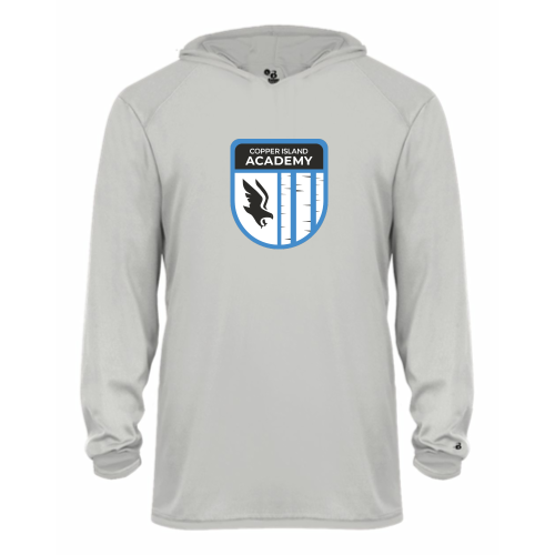 Load image into Gallery viewer, Copper Island Academy - Youth LS Performance Tee with Hood
