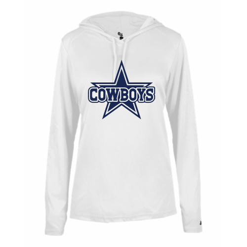 Load image into Gallery viewer, TV Cowboys - Ladies LS Performance Tee with Hood
