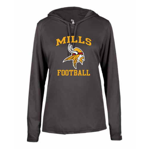 Load image into Gallery viewer, Mills HS - Ladies LS Performance Tee with Hood
