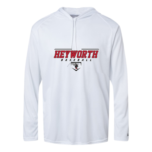 Load image into Gallery viewer, Heyworth Swarm - Baseball - Adult LS Performance Tee with Hood
