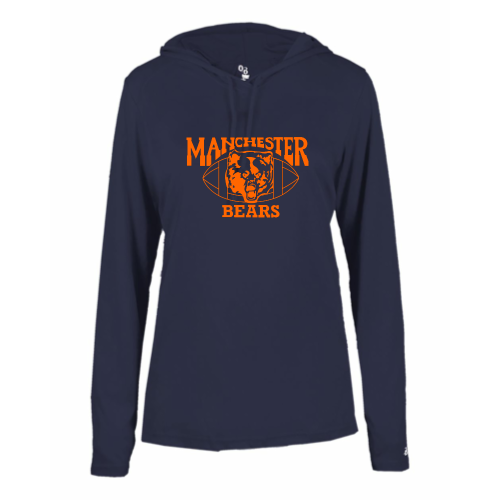 Load image into Gallery viewer, Manchester Bears Football -  Ladies LS Performance Tee with Hood
