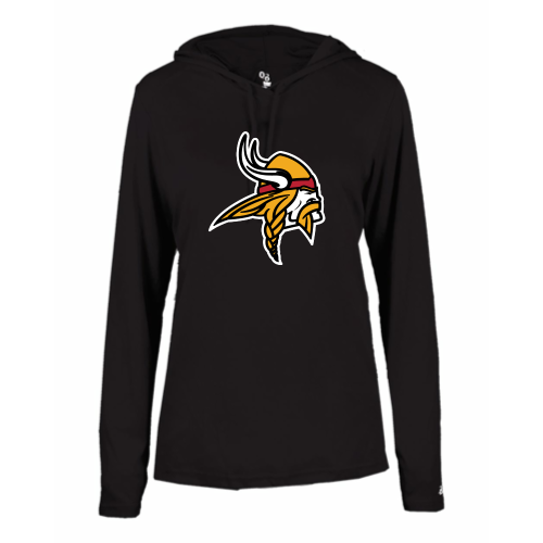 Load image into Gallery viewer, Mills Football - Ladies LS Performance Tee with Hood
