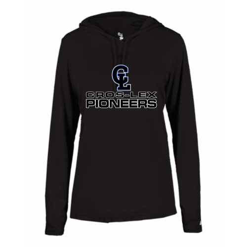 Load image into Gallery viewer, Cros-Lex Pioneers - Ladies LS Performance Tee with Hood
