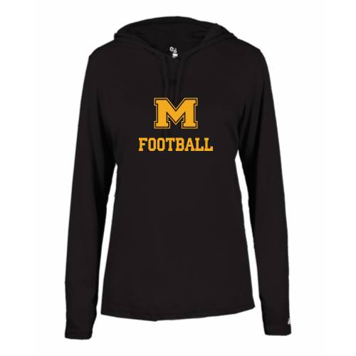 Load image into Gallery viewer, Milford Football - Ladies LS Performance Tee with Hood
