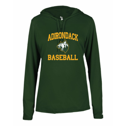 Load image into Gallery viewer, Adirondack Baseball - Ladies LS Performance Tee with Hood
