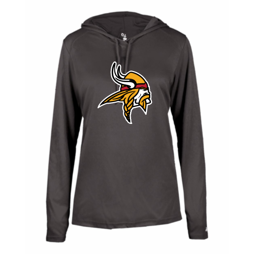 Load image into Gallery viewer, Mills Football - Ladies LS Performance Tee with Hood
