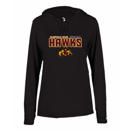 Load image into Gallery viewer, Blackville Hilda Football - Ladies LS Performance Tee with Hood
