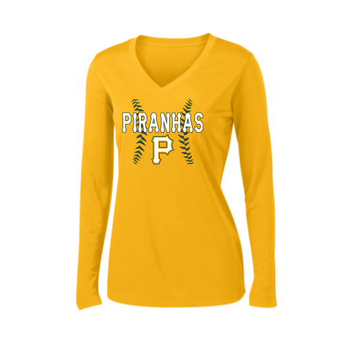 Pratt Piranhas - Sport-Tek Ladies LS PosiCharge Competitor V-Neck Tee