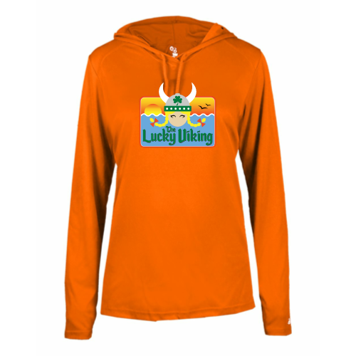 Load image into Gallery viewer, The Lucky Viking -  Ladies LS Performance Tee with Hood
