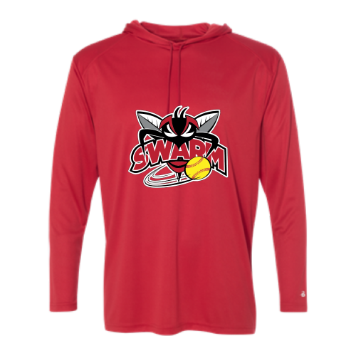 Load image into Gallery viewer, Heyworth Swarm - SoftBall - Adult LS Performance Tee with Hood
