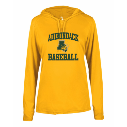 Load image into Gallery viewer, Adirondack Baseball - Ladies LS Performance Tee with Hood
