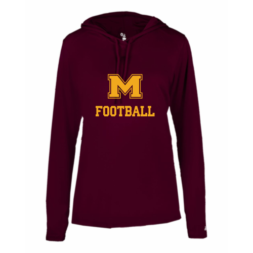 Load image into Gallery viewer, Milford Football - Ladies LS Performance Tee with Hood
