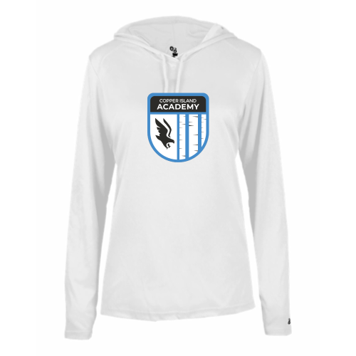 Copper Island Academy - Ladies LS Performance Tee with Hood