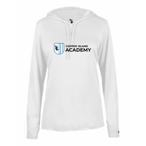 Load image into Gallery viewer, Copper Island - Ladies LS Performance Tee with Hood
