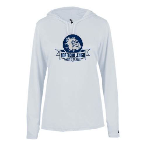 Load image into Gallery viewer, Northern Lehigh Wrestling Bulldog - Ladies LS Performance Tee with Hood
