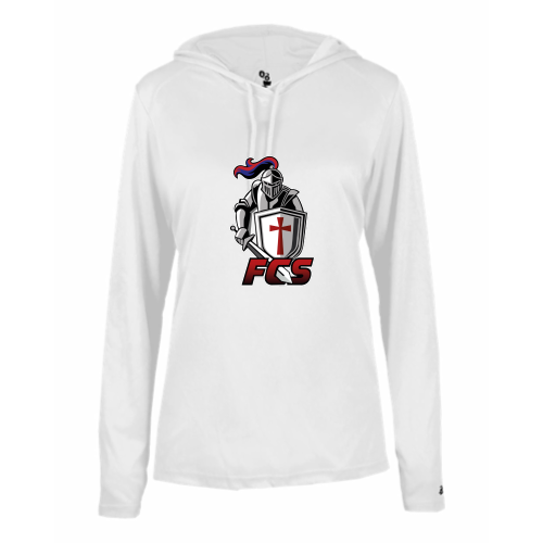 Load image into Gallery viewer, Faith Christian School - Ladies LS Performance Tee with Hood

