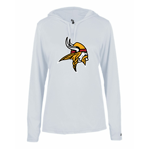 Load image into Gallery viewer, Mills Football - Ladies LS Performance Tee with Hood
