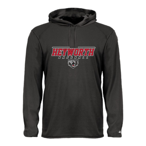 Load image into Gallery viewer, Heyworth Swarm - Baseball - Adult LS Performance Tee with Hood
