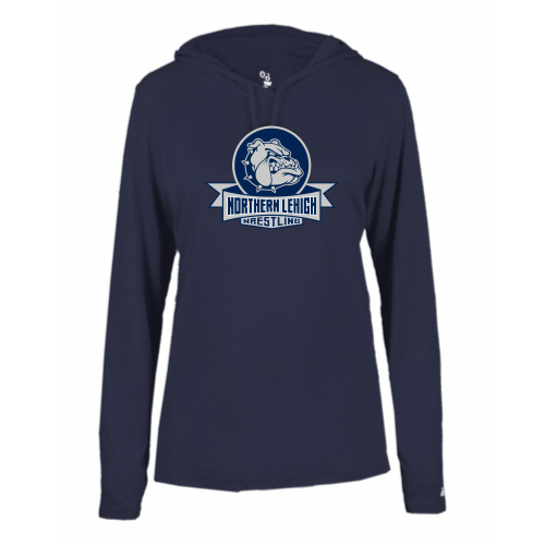 Load image into Gallery viewer, Northern Lehigh Wrestling Bulldog - Ladies LS Performance Tee with Hood
