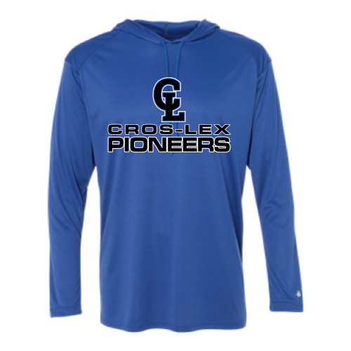 Load image into Gallery viewer, Cros-Lex Pioneers - Adult LS Performance Tee with Hood
