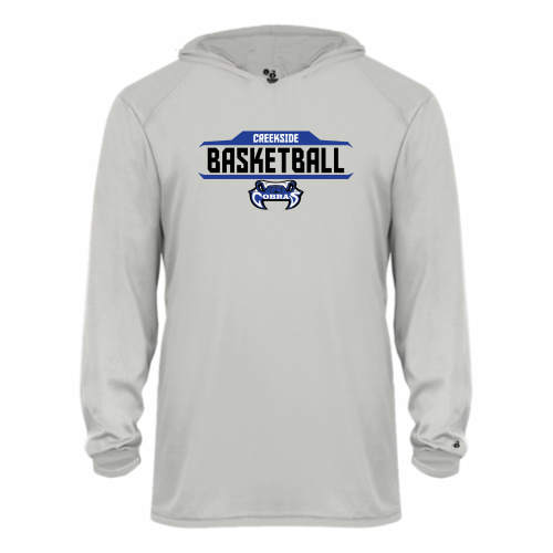 Creekside Cobra Basketball Silver - Youth LS Performance Tee with Hood