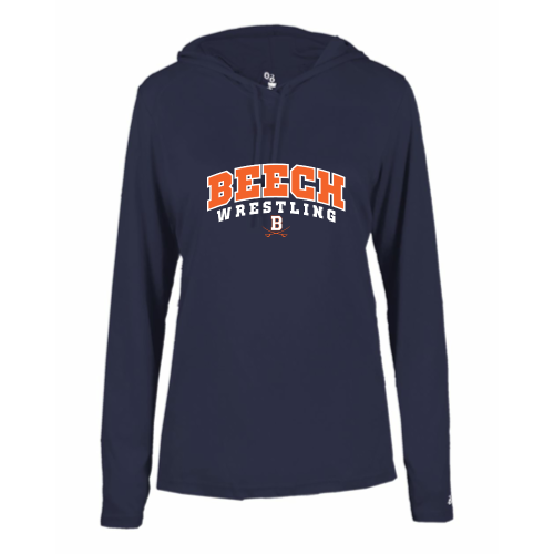 Beech High School Wrestling Navy - Ladies LS Performance Tee with Hood