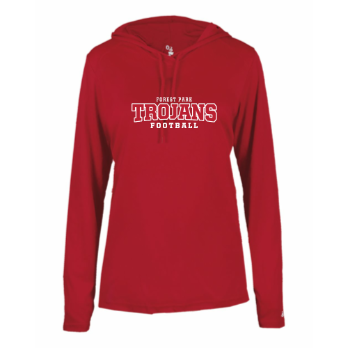 Load image into Gallery viewer, Forest Park Trojans - Ladies LS Performance Tee with Hood
