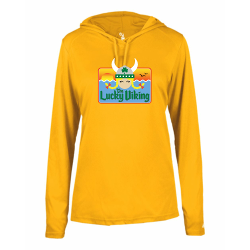 Load image into Gallery viewer, The Lucky Viking -  Ladies LS Performance Tee with Hood
