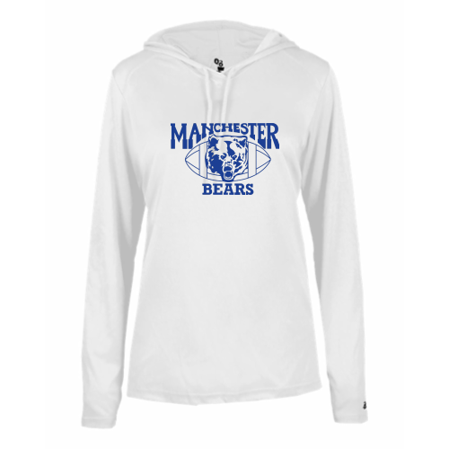 Load image into Gallery viewer, Manchester Bears Football -  Ladies LS Performance Tee with Hood
