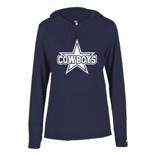 Load image into Gallery viewer, TV Cowboys - Ladies LS Performance Tee with Hood
