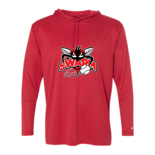 Load image into Gallery viewer, Heyworth Swarm - Adult LS Performance Tee with Hood
