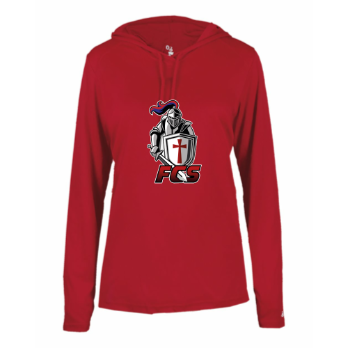 Load image into Gallery viewer, Faith Christian School - Ladies LS Performance Tee with Hood
