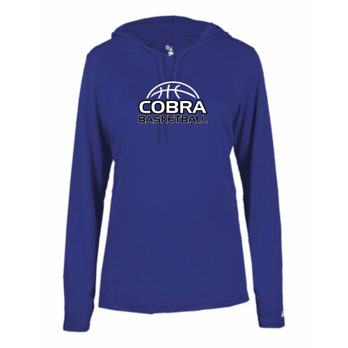 Creekside Cobra Basketball Royal - Ladies LS Performance Tee with Hood