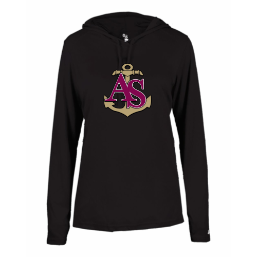 Load image into Gallery viewer, Apprentice School - Ladies LS Performance Hood Tee
