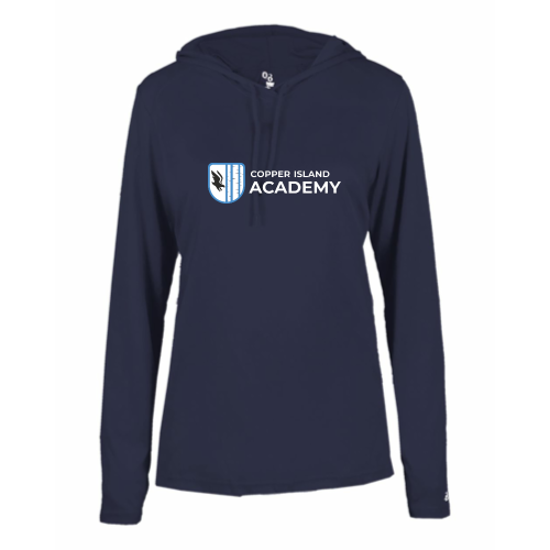 Load image into Gallery viewer, Copper Island - Ladies LS Performance Tee with Hood
