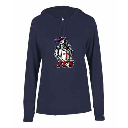 Load image into Gallery viewer, Faith Christian School - Ladies LS Performance Tee with Hood
