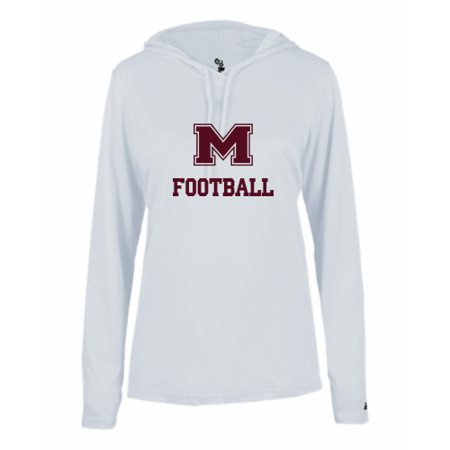 Load image into Gallery viewer, Milford Football - Ladies LS Performance Tee with Hood
